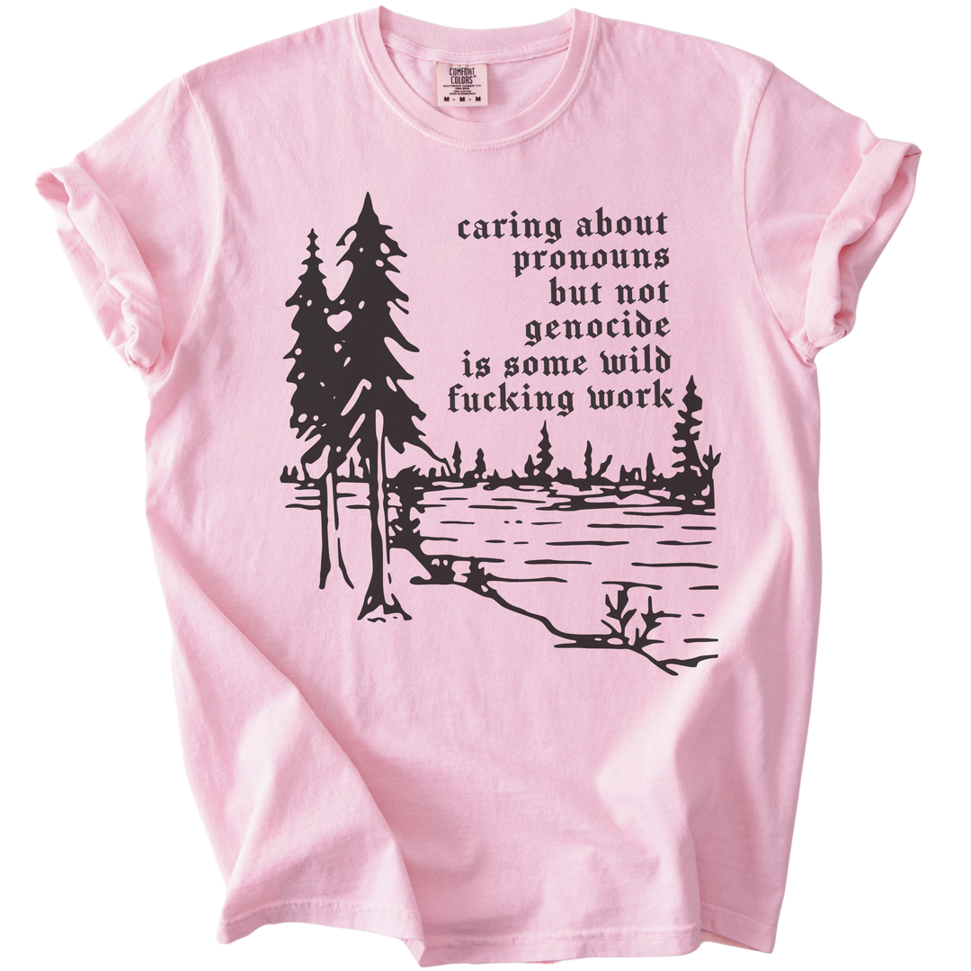 Caring About Pronouns But Not Genocide Tee