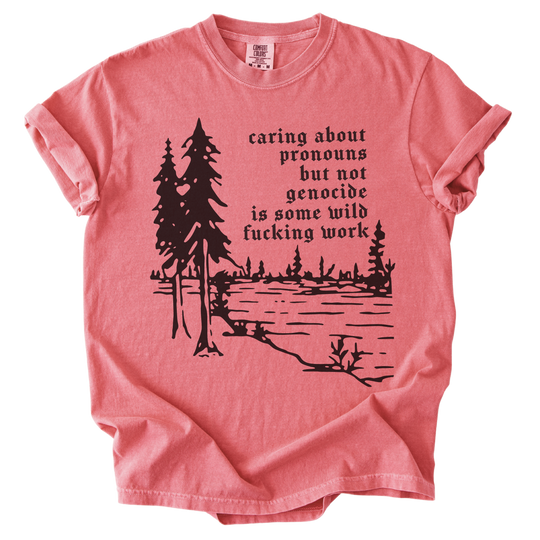 Caring About Pronouns But Not Genocide Tee
