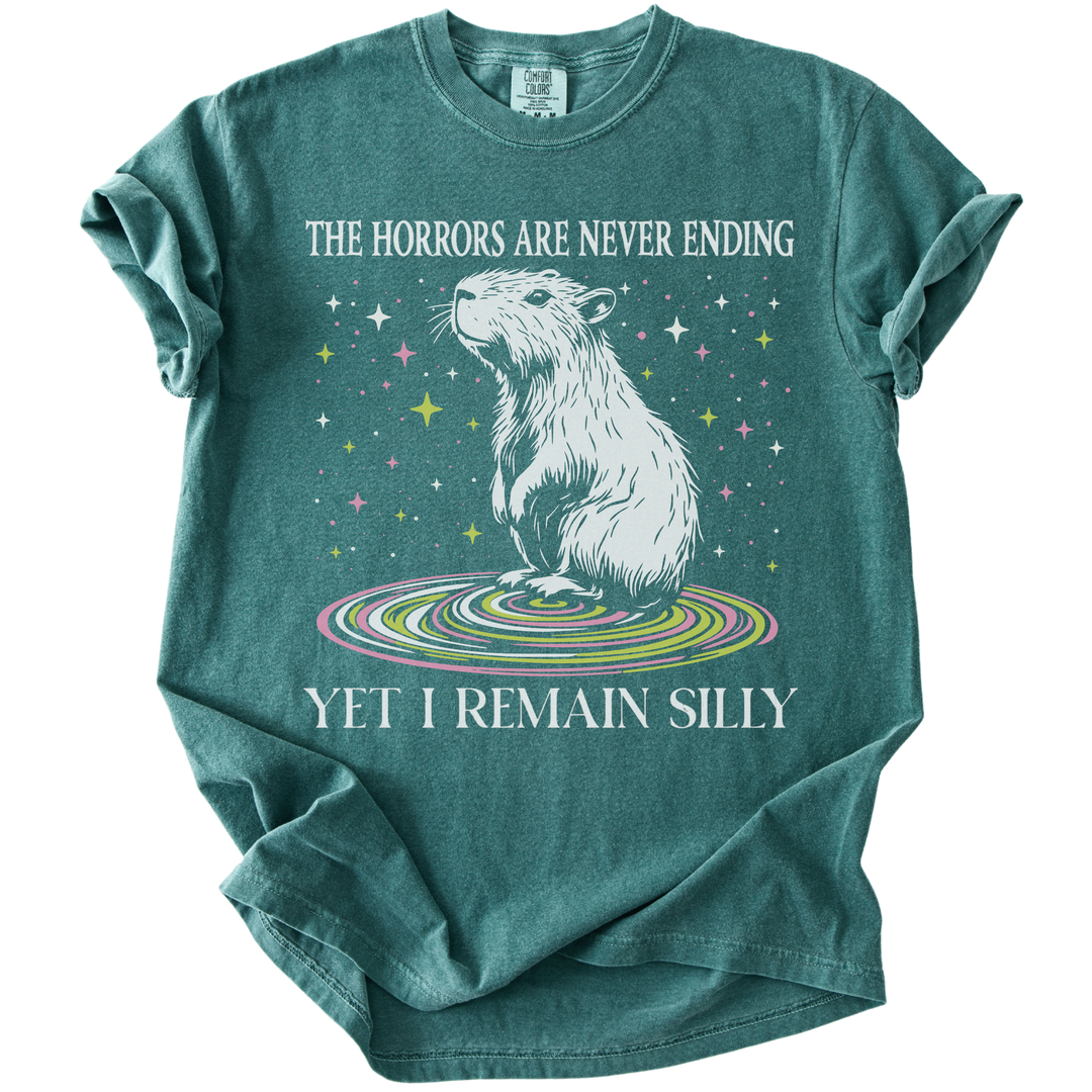The Horrors Are Never Ending Yet I Remain Silly Capybara Tee
