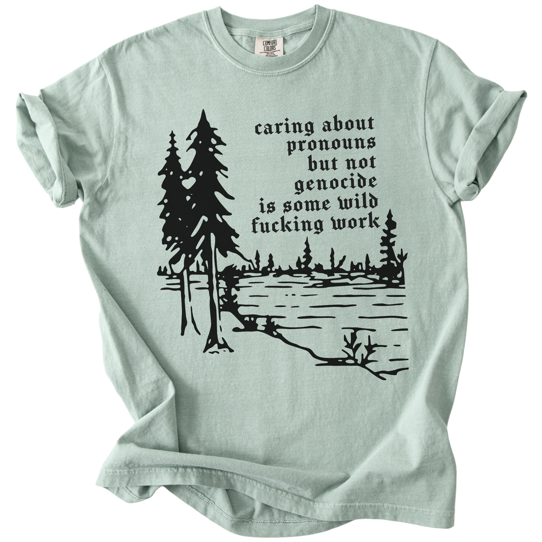 Caring About Pronouns But Not Genocide Tee