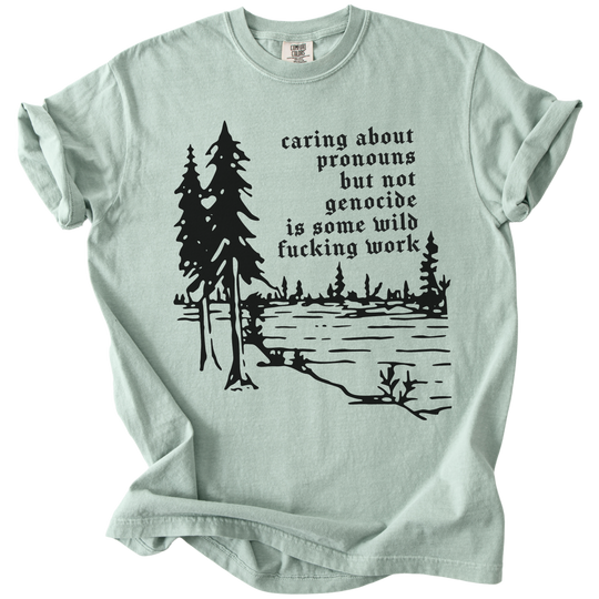 Caring About Pronouns But Not Genocide Tee