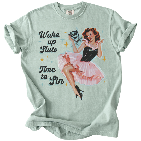 Wake Up Sluts Time to Sin Retro Tee