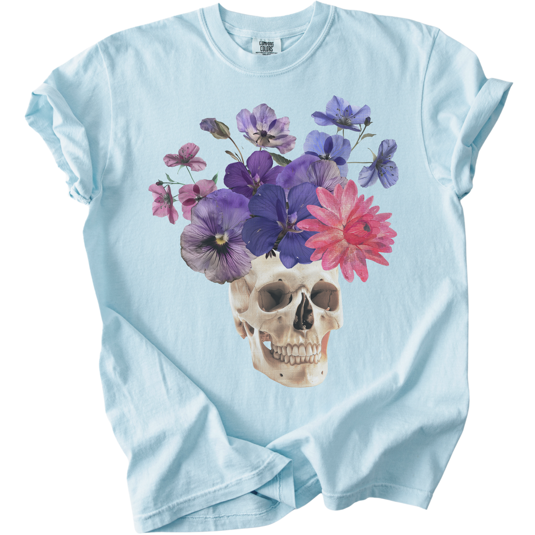 Floral Collage Skull Tee