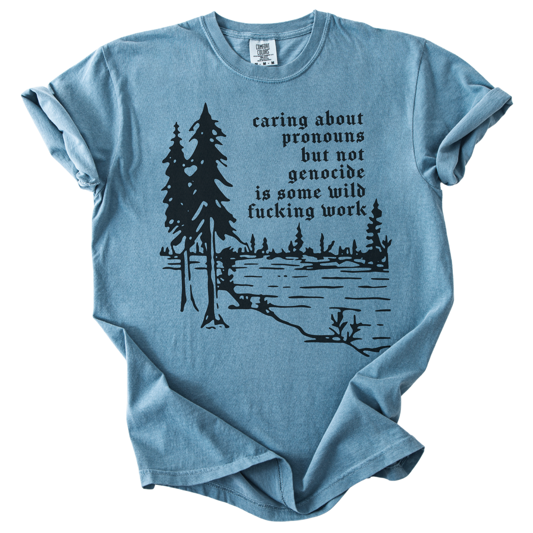 Caring About Pronouns But Not Genocide Tee