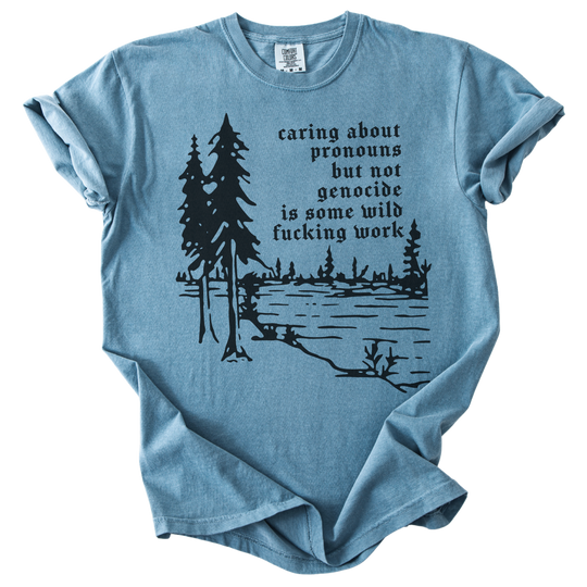 Caring About Pronouns But Not Genocide Tee