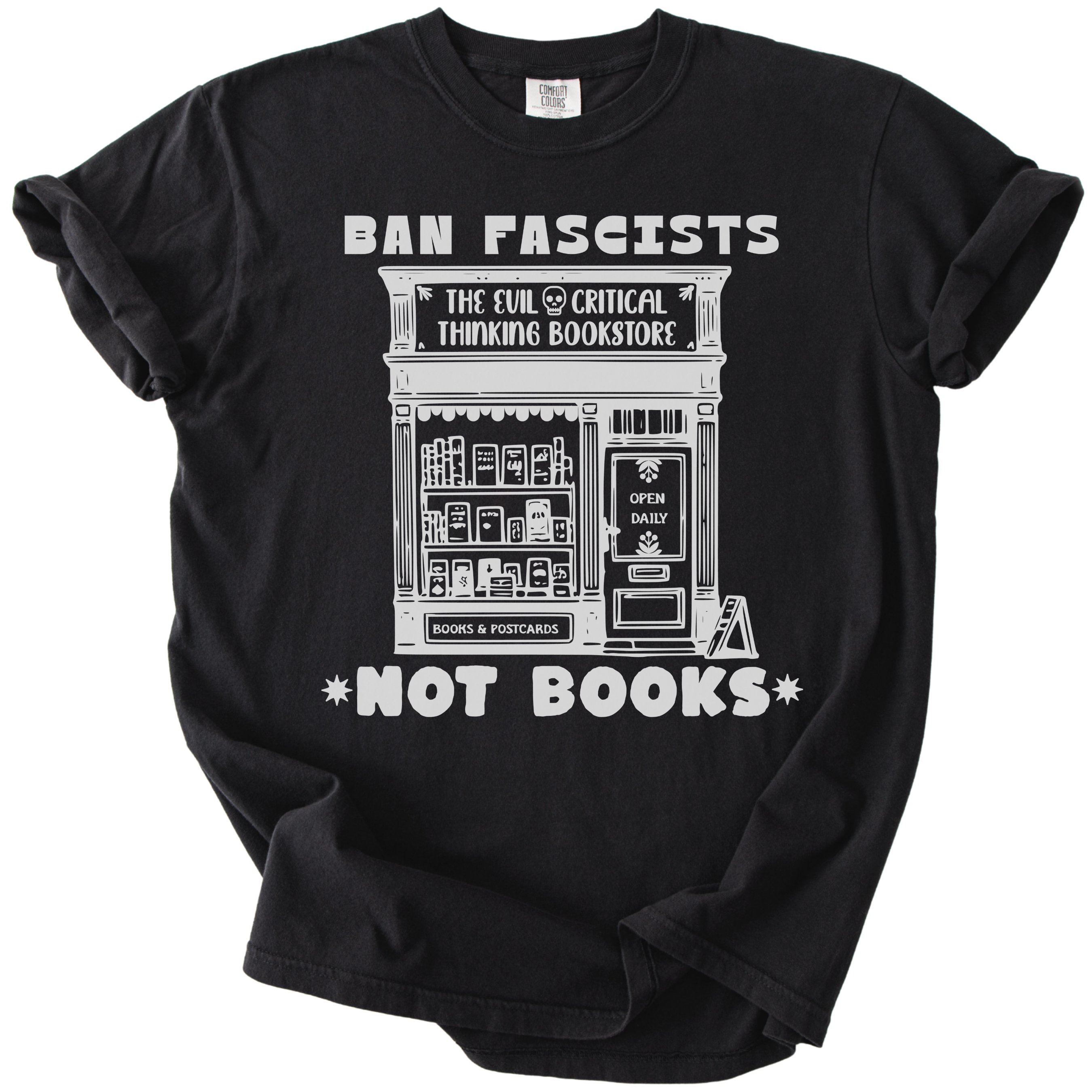 Ban Fascists Not Books Bookstore Tee
