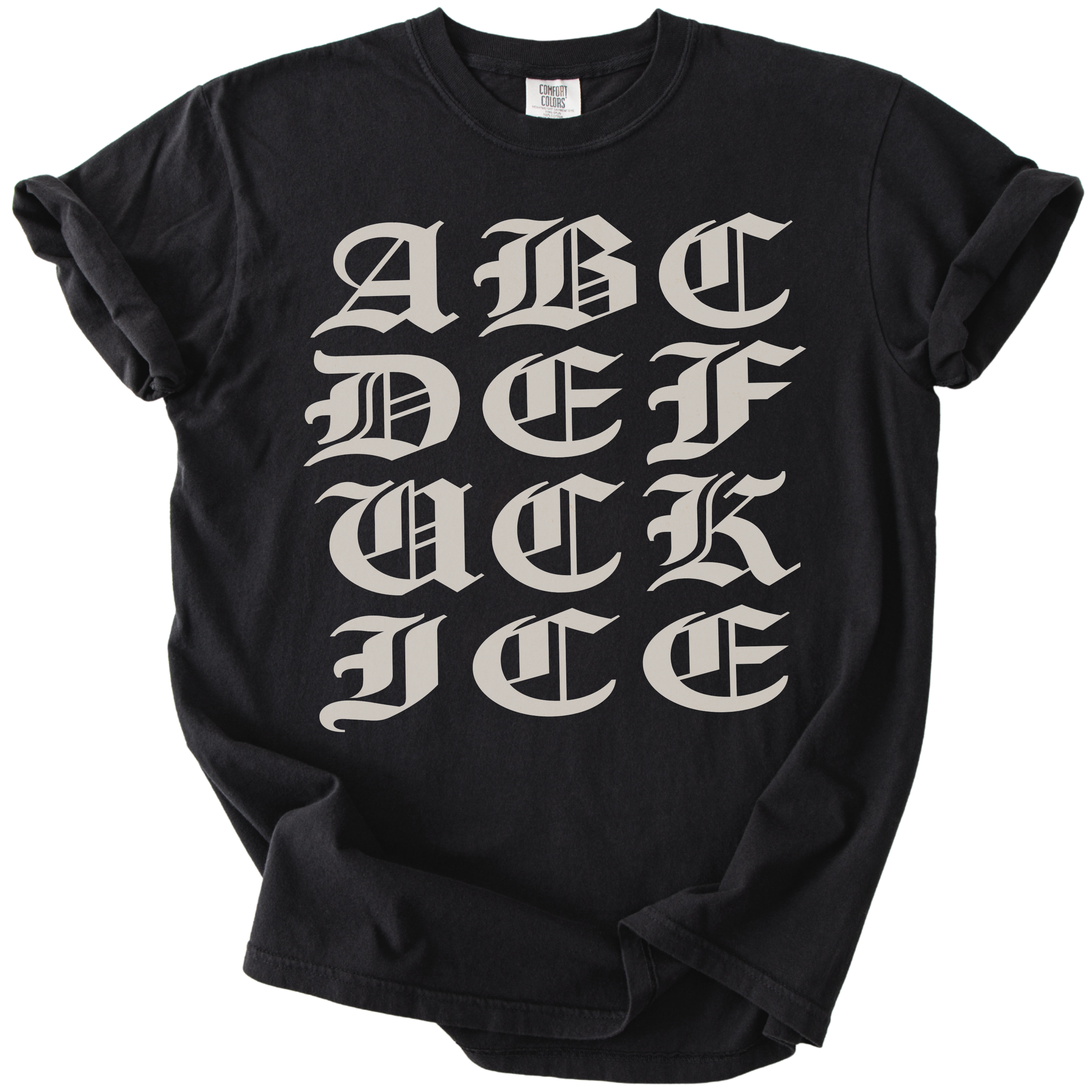ABCDE FUCK ICE Blackletter Tee
