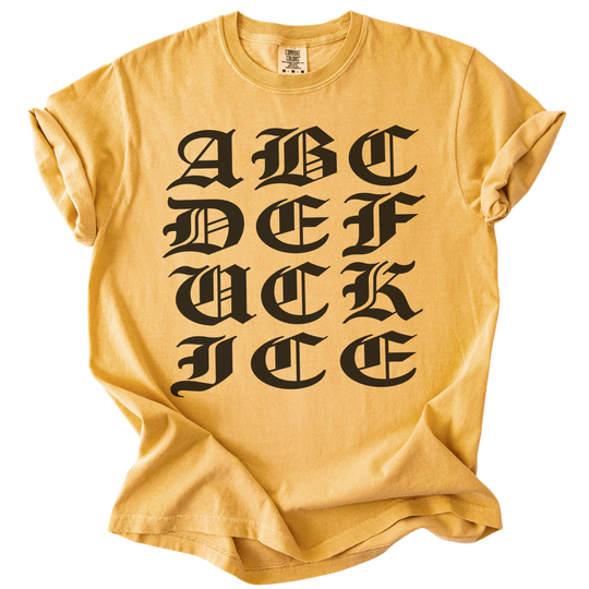 ABCDE FUCK ICE Blackletter Tee