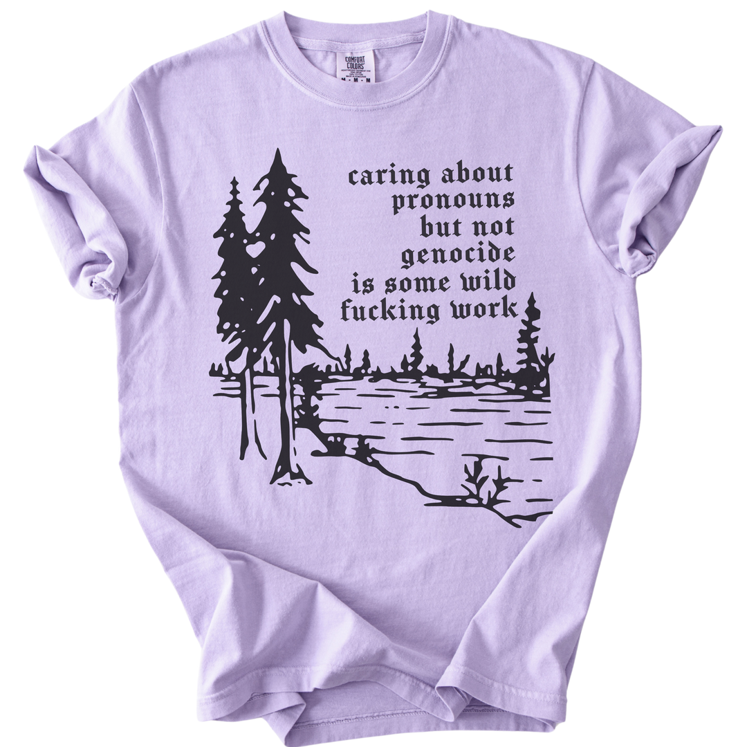 Caring About Pronouns But Not Genocide Tee