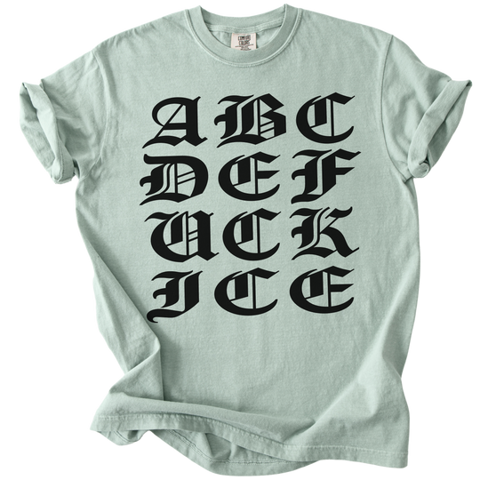 ABCDE FUCK ICE Blackletter Tee