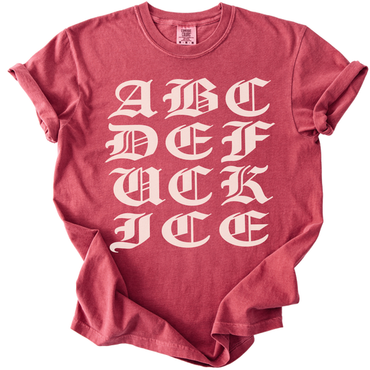 ABCDE FUCK ICE Blackletter Tee