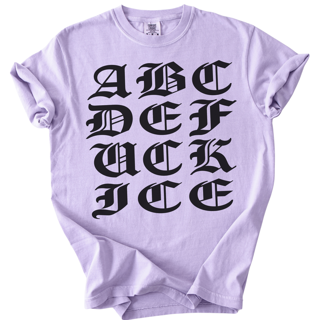 ABCDE FUCK ICE Blackletter Tee