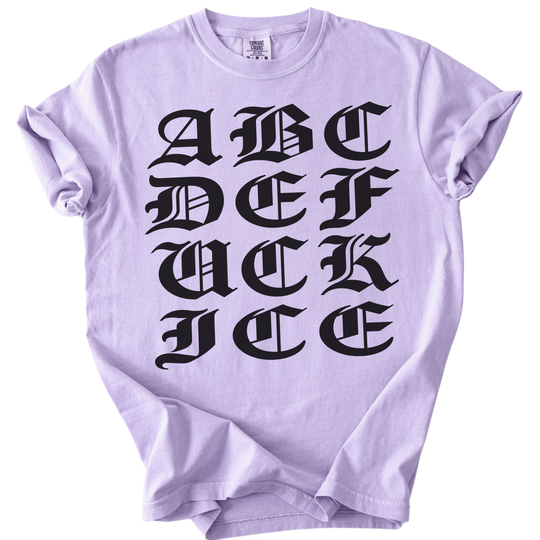 ABCDE FUCK ICE Blackletter Tee