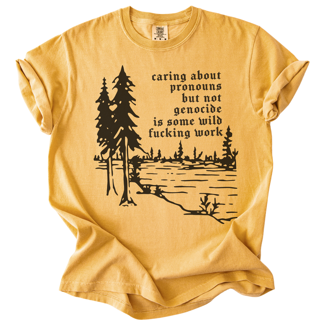 Caring About Pronouns But Not Genocide Tee