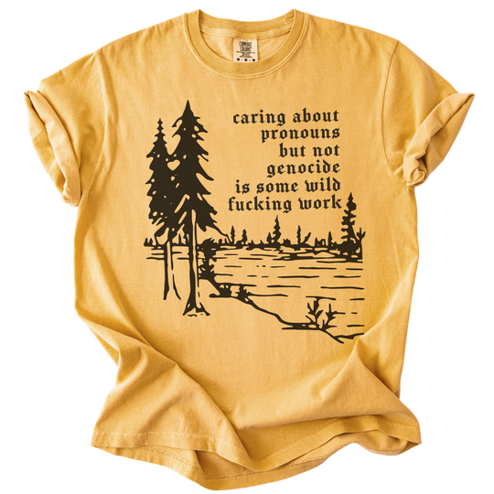 Caring About Pronouns But Not Genocide Tee