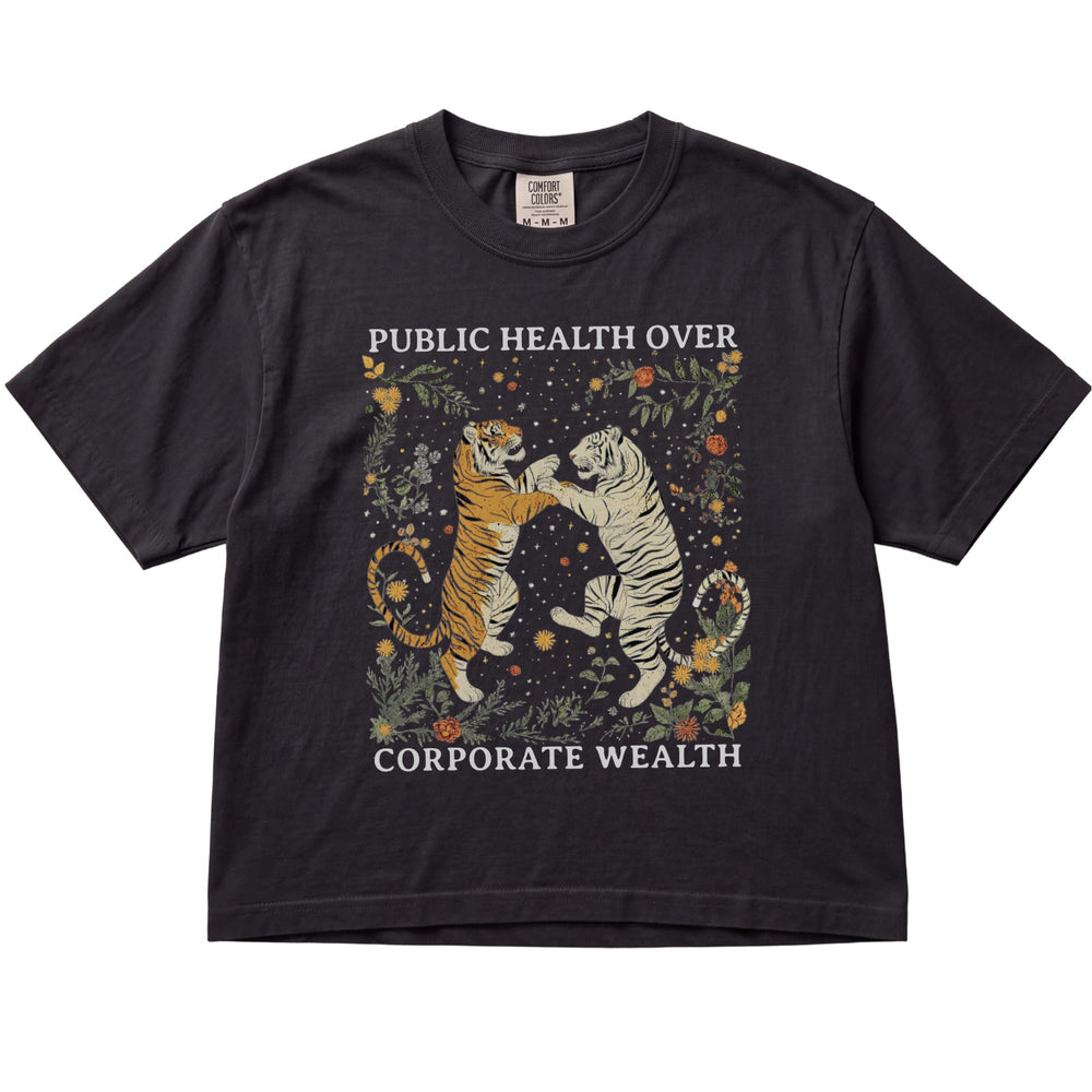 Public Health Over Corporate Wealth Tigers Women's Cropped Boxy