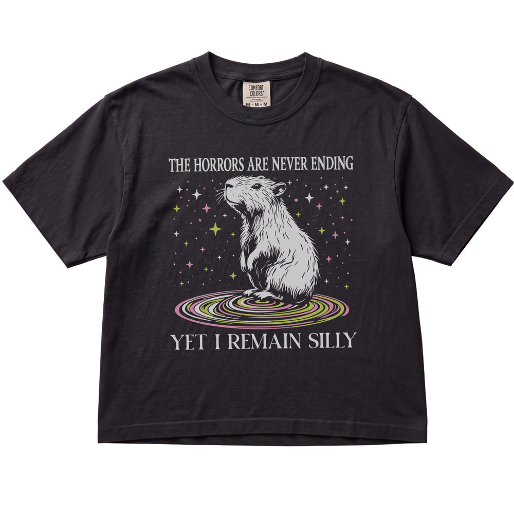 Horrors Are Never Ending Yet I Remain Silly Capybara Women's Cropped Boxy