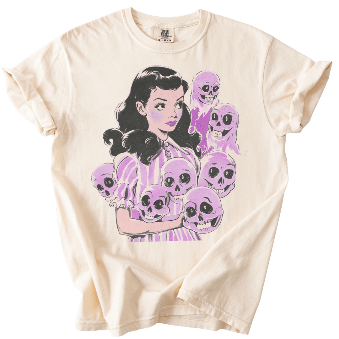 Pinup Purple Girl With Her Ghouls Tee - The Rogue Petal Co. - T-Shirt