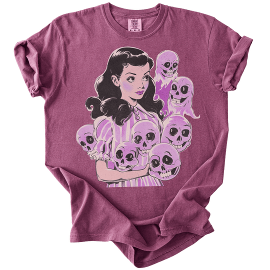 Pinup Purple Girl With Her Ghouls Tee - The Rogue Petal Co. - T-Shirt