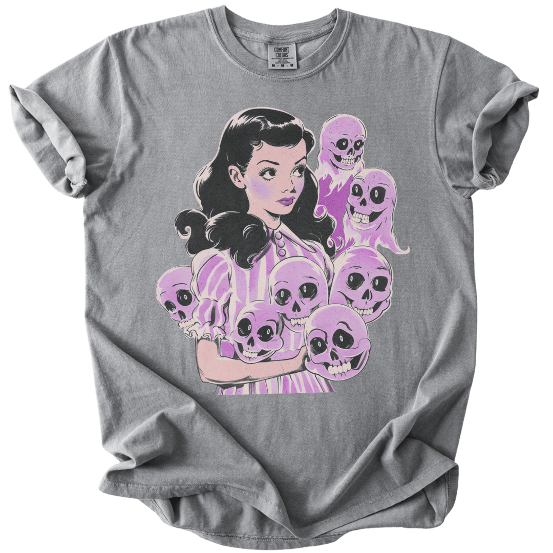 Pinup Purple Girl With Her Ghouls Tee - The Rogue Petal Co. - T-Shirt