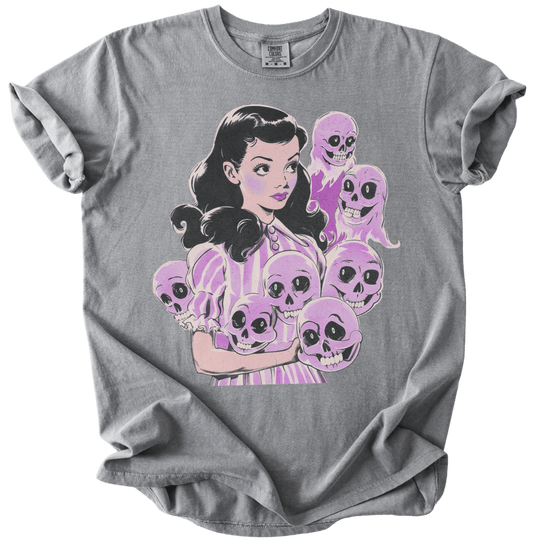 Pinup Purple Girl With Her Ghouls Tee - The Rogue Petal Co. - T-Shirt
