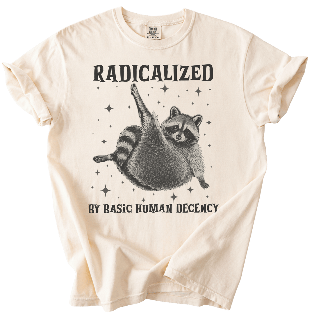 Raccoon Radicalized by Basic Human Decency Tee - The Rogue Petal Co. - T-Shirt