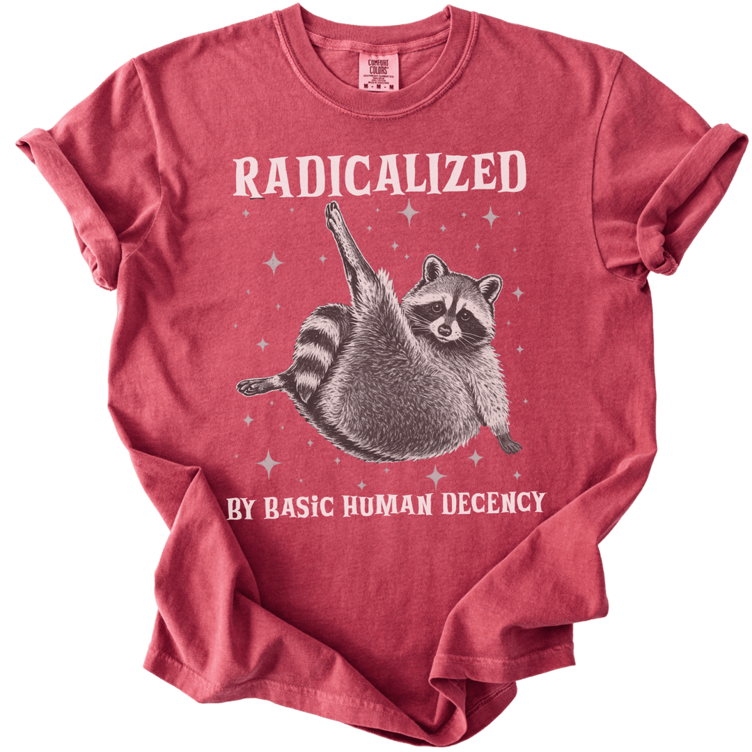 Raccoon Radicalized by Basic Human Decency Tee - The Rogue Petal Co. - T-Shirt