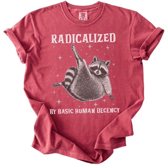 Raccoon Radicalized by Basic Human Decency Tee - The Rogue Petal Co. - T-Shirt