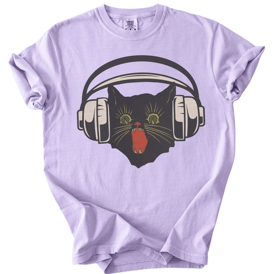 Retro Scaredy Headphones Cat Tee - The Rogue Petal Co. - T-Shirt