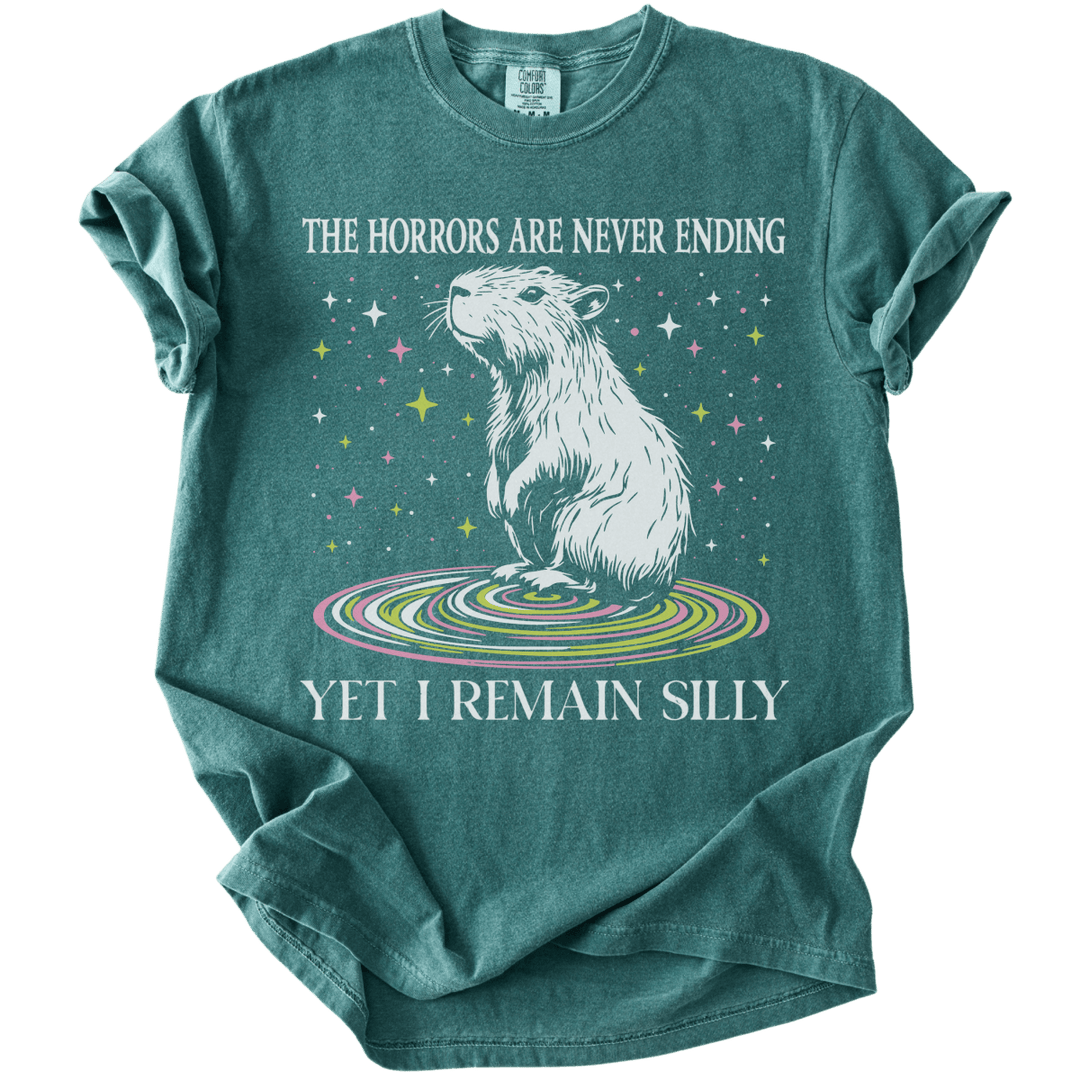 The Horrors Are Never Ending Yet I Remain Silly Capybara Tee - The Rogue Petal Co. - T-Shirt