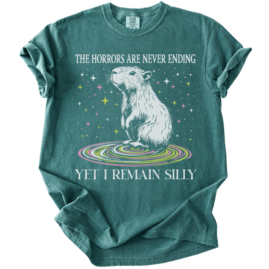 The Horrors Are Never Ending Yet I Remain Silly Capybara Tee - The Rogue Petal Co. - T-Shirt
