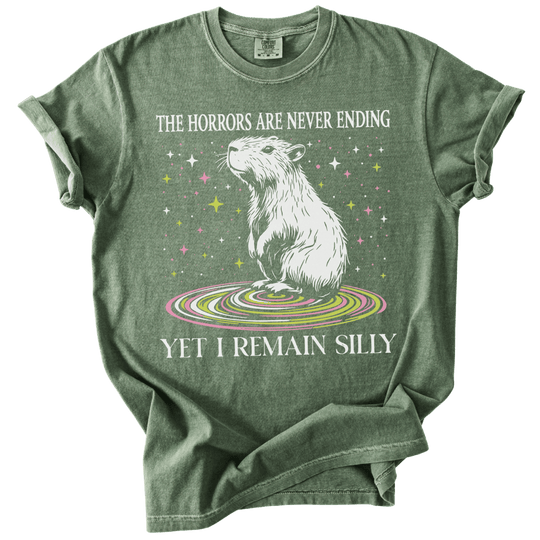 The Horrors Are Never Ending Yet I Remain Silly Capybara Tee - The Rogue Petal Co. - T-Shirt