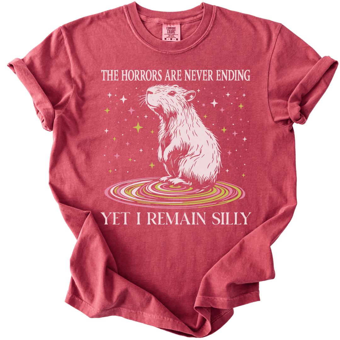 The Horrors Are Never Ending Yet I Remain Silly Capybara Tee - The Rogue Petal Co. - T-Shirt