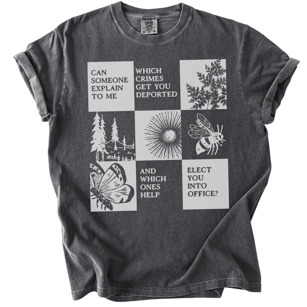 Which Crimes Get You Deported Vs Elected Tee - The Rogue Petal Co. - T-Shirt